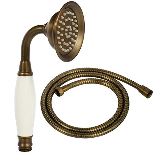 ENGA Vintage Handbrause Regendusche Telefonform Messing Keramik Duschkopf mit 59 Zoll Schlauch für Badezimmer (Retro Bronze) von Enga
