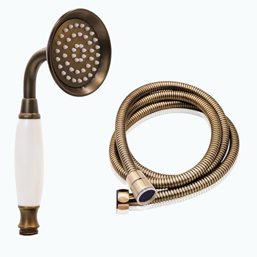 ENGA Vintage Handbrause Regendusche Telefonform Messing Keramik Duschkopf mit 59 Zoll Schlauch für Badezimmer (Retro Bronze) von Enga