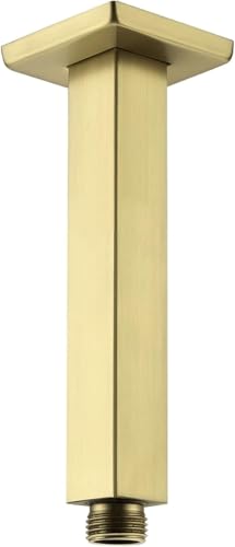 Enga 15,2 cm quadratischer Duscharm mit Flansch, Deckenhalterung, Ersatz-Regenduschkopf, gerader Arm, poliertes Gold von Enga
