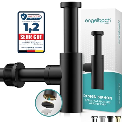 Engelbach® Design Siphon für Waschbecken & Waschtisch - Mit Reinigungsöffnung - Universal Abflussrohr Waschbecken 1 1/4" - Siphon schwarz inkl. Gummimanschette und Anleitung von Engelbach