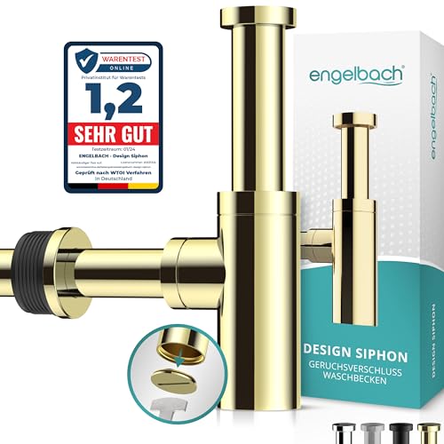 Engelbach® Design Siphon für Waschbecken & Waschtisch - Mit Reinigungsöffnung - Universal Abflussrohr Waschbecken 1 1/4" - Sipon gold inkl. Gummimanschette und Anleitung von Engelbach