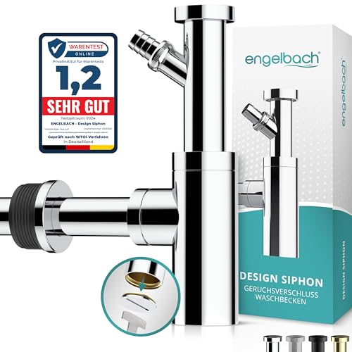 Engelbach® Design Siphon mit Geräteanschluss für Waschbecken & Waschtisch - Mit Reinigungsöffnung - Universal Syphon 1 1/4" - Geruchsverschluss inkl. Gummimanschette und Anleitung von Engelbach