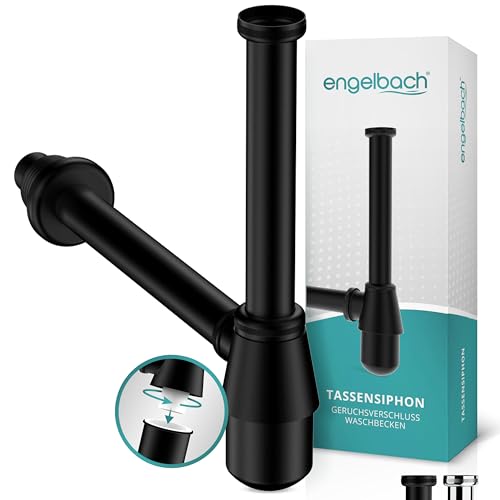 Engelbach® Tassensiphon mit Reinigungsöffnung - Universal Siphon für Waschbecken & Waschtisch - Abflussrohr Waschbecken, Flaschensiphon 1 1/4" inkl. Gummimanschette und Anleitung von Engelbach