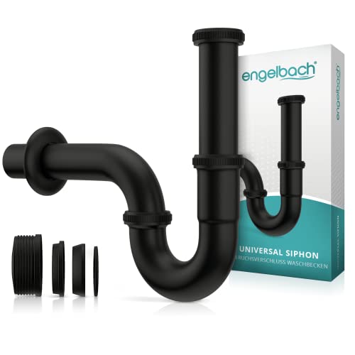 Engelbach® Siphon für Waschbecken - Abflussrohr Waschbecken 1 1/4" inkl. Gummimanschette - Universal Syphon für Badezimmer mit Montage-Video - Siphon Schwarz von Engelbach