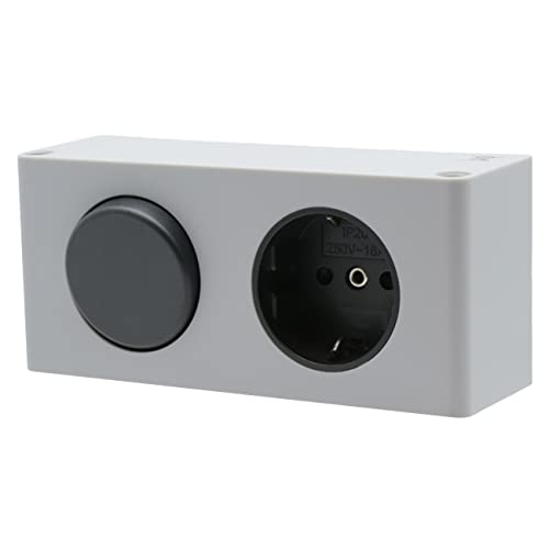 1 x Steckdosen-Box mit Schalter, Energiebox, Schuko-Steckdose, Möbeleinbau, Spiegelschrank mit LED Anschluss Farbe: Silber-Grau von Engelland
