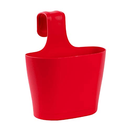 1x Blumenkasten oval 2,8 Liter Balkon Übertopf Pflanzkasten Blumentopf zum Hängen mit 1. Bügel und Wasserspeicher Rot von Engelland