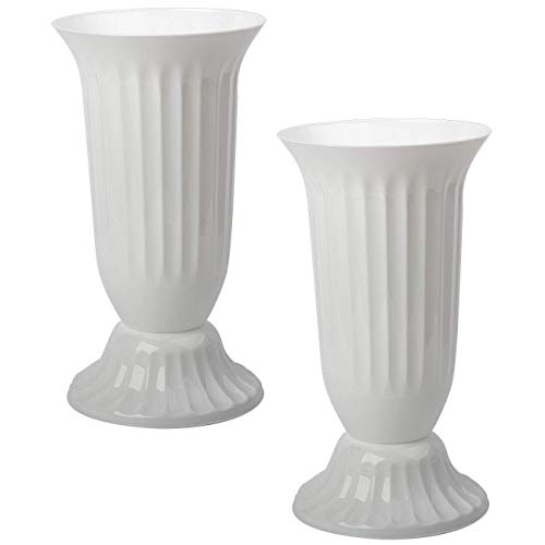 2X Außen Vase für Garten oder Grab in runder Form sehr robustem Kunststoff mit abnehmbarem Stand-Fuß von Engelland