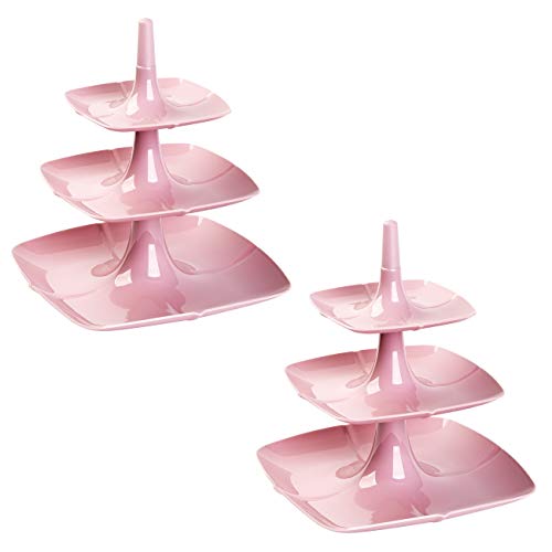 2x Etagere 3 stöckig Kuchenständer Dessertständer Tortenhalter Käseplatte Kunststoff Farbe Rosa von Engelland