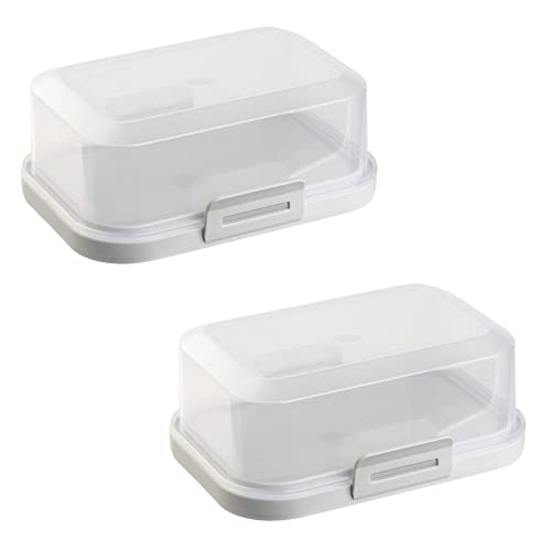 ENGELLAND - 2 x Stapelbare Butterdose mit Deckel und Klick-Verschluss, Grau/Transparent, Plastik-box, Butter-Glocke, BPA-frei, Mehrzweck, robust von Engelland