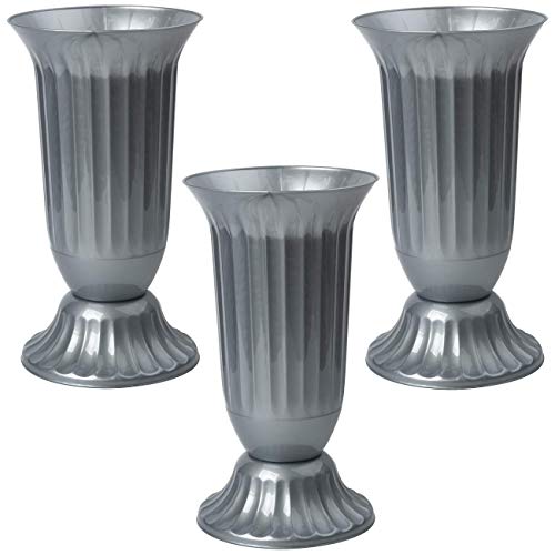 3X Außen Vase für Garten oder Grab in runder Form sehr robustem Kunststoff mit abnehmbarem Stand-Fuß von Engelland