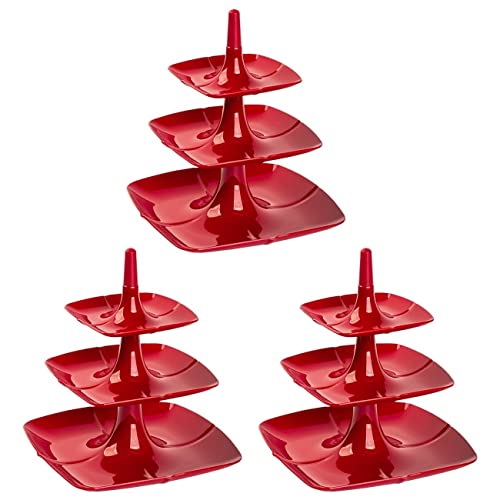 3x Etagere 3 stöckig Kuchenständer Dessertständer Tortenhalter Käseplatte Kunststoff Farbe rot von Engelland