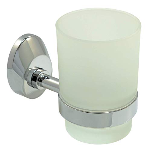 Design Mundspülglas Zahnputzbecher- echt Glas mit Wandhalterung-Serie Chrome von Engelland