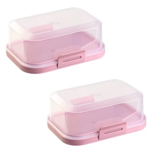 ENGELLAND - 2 x Stapelbare Butterdose mit Deckel und Klick-Verschluss, Rosa/Transparent, Plastik-box, Butter-Glocke, BPA-frei, Mehrzweck, robust von Engelland