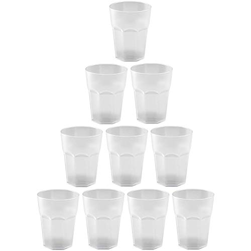 Engelland - 10 x Plastikbecher, Trinkbecher, Weiß, Cocktailbecher, 250 ml, mit Eichstrich, stapelbar, Mehrweg, Kunststoff, Frostoptik, wiederverwendbar, Party-Becher, Trink-Glas von Engelland