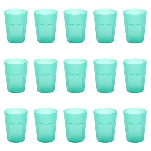 Engelland - 15 x Plastikbecher, Trinkbecher, Hell-Grün, Frostoptik, 250 ml, mit Eichstrich, bruchfest, stapelbar, Mehrweg, Kunststoff, wiederverwendbar, Party-Becher, Trink-Glas von Engelland