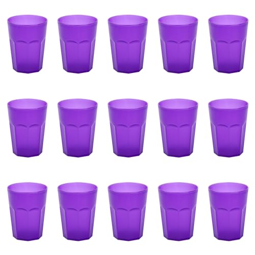 Engelland - 15 x Plastikbecher, Trinkbecher, Lila, Frostoptik, 250 ml, mit Eichstrich, bruchfest, stapelbar, Mehrweg, Kunststoff, wiederverwendbar, Party-Becher, Trink-Glas von Engelland