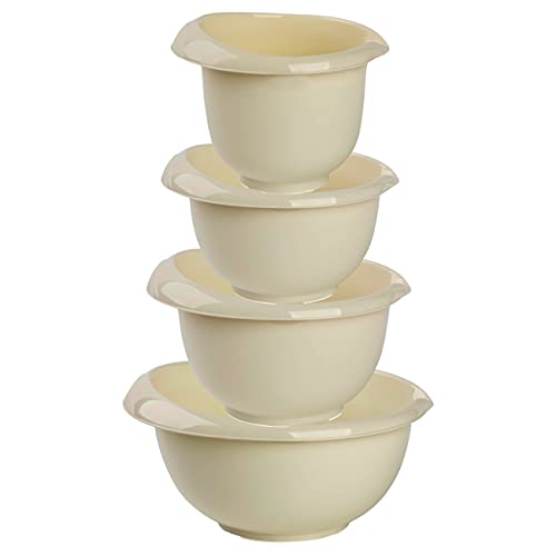 Engelland Backschüsseln, Rührschüssel, Schneebesen, Topf, Salatschüssel, stapelbar, rutschfeste Silikonfüße, Einhandausguss, Kunststoff, 4er-Set, Farbe: Beige von Engelland