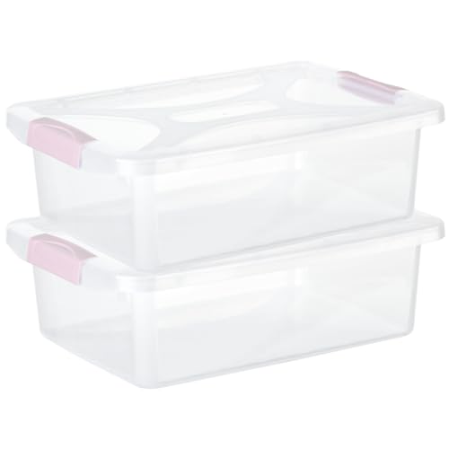 Engelland - 2 x Aufbewahrungsbox mit Deckel und Verschluss-Clips, rosa-transparent, 4 Liter, Plastik-Box, stapelbar, stabil, BPA-frei, lebensmittelecht von Engelland