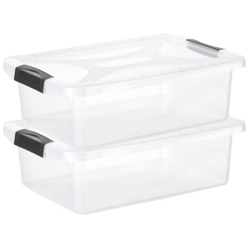 Engelland - 2 x Aufbewahrungsbox mit Deckel und Verschluss-Clips, schwarz-transparent, 4 Liter, Plastik-Box, stapelbar, stabil, BPA-frei, lebensmittelecht von Engelland