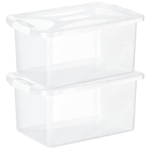 Engelland - 2 x Aufbewahrungsbox mit Deckel und Verschluss-Clips, weiß-transparent, 16 Liter, Plastik-Box, stapelbar, stabil, BPA-frei, lebensmittelecht von Engelland