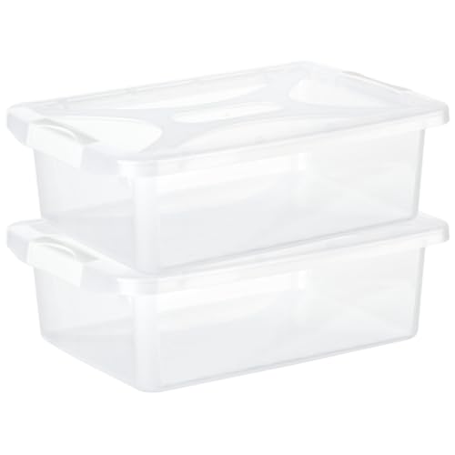 Engelland - 2 x Aufbewahrungsbox mit Deckel und Verschluss-Clips, weiß-transparent, 4 Liter, Plastik-Box, stapelbar, stabil, BPA-frei, lebensmittelecht von Engelland