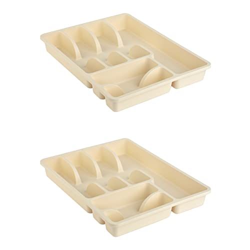 Engelland 2 x Besteckkasten Besteckkorb mit 6 Fächern, Kunststoff, BPA-frei, Farbe: Beige, Maße: 38 x 29 x 5 cm von Engelland