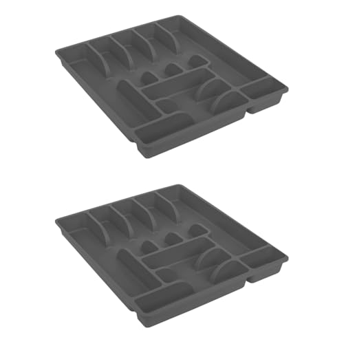 Engelland 2 x Besteckkasten Besteckkorb mit 9 Fächern, Besteckeinsatz aus Kunststoff, BPA-frei, Farbe: Anthrazit, Maße: 45 x 39 x 5 cm von Engelland
