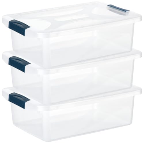 Engelland - 3 x Aufbewahrungsbox mit Deckel und Verschluss-Clips, dunkelblau-transparent, 6 Liter, Plastik-Box, stapelbar, stabil, BPA-frei, lebensmittelecht von Engelland