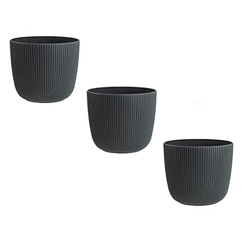 Engelland - 3 x Blumentopf mit Drainagesystem, Anthrazit-Grau, Rillenoptik, Pflanz-Topf, Kübel, modern, widerstandsfähig, rund, wetterfest, Kunststoff, Ø 12 cm, 0,9 Liter Engelland - 3 x Blumentopf mit Drainagesystem, Anthrazit-Grau, Rillenoptik, Pflanz-Topf, Kübel, modern, widerstandsfähig, rund, wetterfest, Kunststoff, Ø 12 cm, 0,9 Liter von Engelland