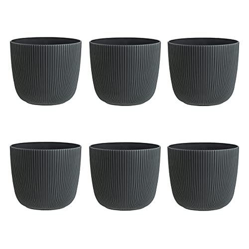 Engelland - 6 x Blumentopf mit Drainagesystem, Anthrazit-Grau, Rillenoptik, Pflanz-Topf, Kübel, modern, widerstandsfähig, rund, wetterfest, Kunststoff, Ø 12 cm, 0,9 Liter Engelland - 6 x Blumentopf mit Drainagesystem, Anthrazit-Grau, Rillenoptik, Pflanz-Topf, Kübel, modern, widerstandsfähig, rund, wetterfest, Kunststoff, Ø 12 cm, 0,9 Liter von Engelland