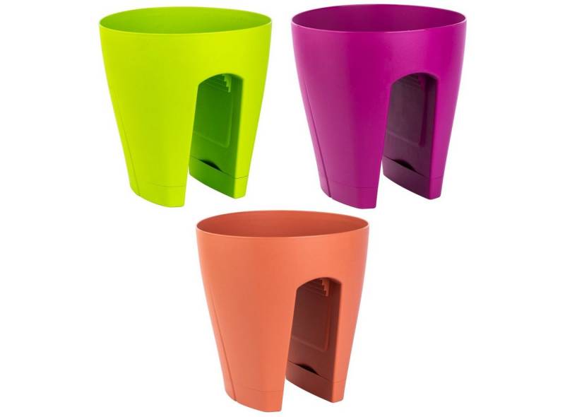 Engelland Blumentopf Geländertopf mit Wasserauffangschalen (Vorteils-Set, 3 St., Fassungsvermögen 9 Liter je Topf), UV-beständig, wetterfest, frostbeständig, ideal für Geländer/Zäune von Engelland