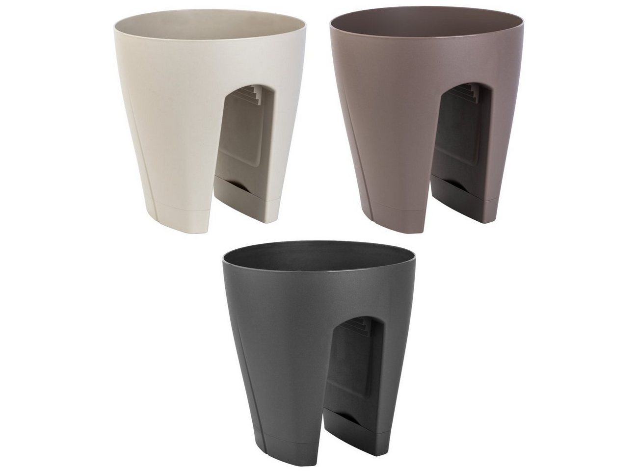 Engelland Blumentopf Geländertopf mit Wasserauffangschalen (Vorteils-Set, 3 St., Fassungsvermögen 9 Liter je Topf), UV-beständig, wetterfest, frostbeständig, ideal für Geländer/Zäune von Engelland