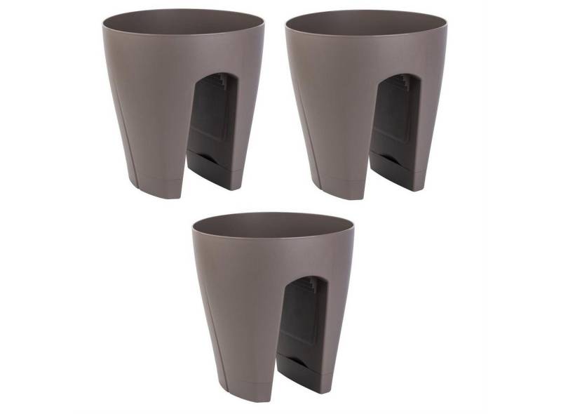 Engelland Blumentopf Geländertopf mit Wasserauffangschalen (Vorteils-Set, 3 St., Fassungsvermögen 9 Liter je Topf), UV-beständig, wetterfest, frostbeständig, ideal für Geländer/Zäune von Engelland