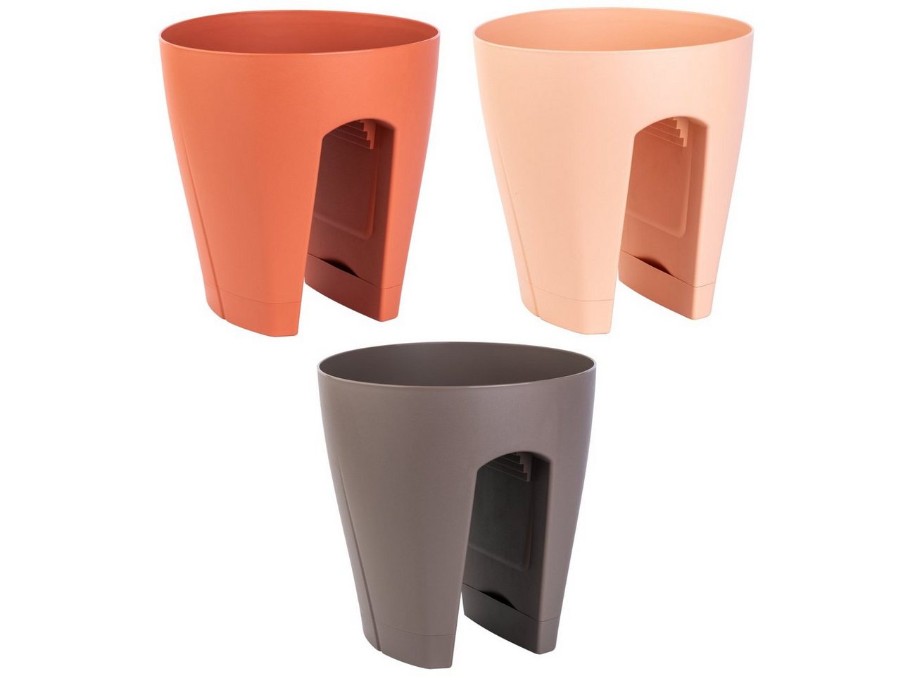 Engelland Blumentopf Geländertopf mit Wasserauffangschalen (Vorteils-Set, 3 St., Fassungsvermögen 9 Liter je Topf), UV-beständig, wetterfest, frostbeständig, ideal für Geländer/Zäune von Engelland