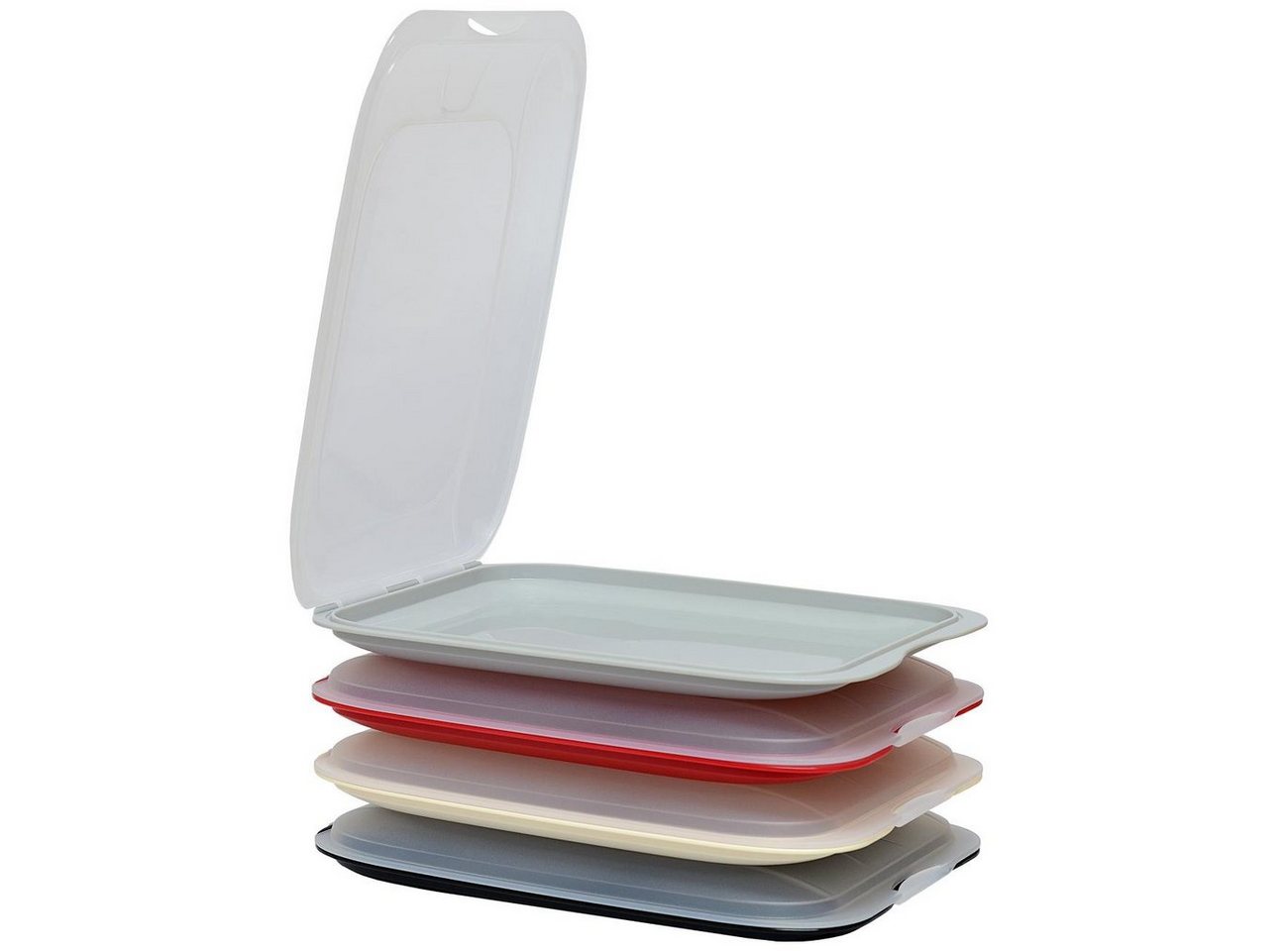 Engelland Frischhaltedose Aufschnittdosen, Aufschnittbox, PP-Kunststoff, BPA-frei, (Vorteils-Set, 4-tlg., mit transparentem Deckel), stapelbar, platzsparend, Ordnung im Kühlschrank, Organizer, Stapelbox von Engelland