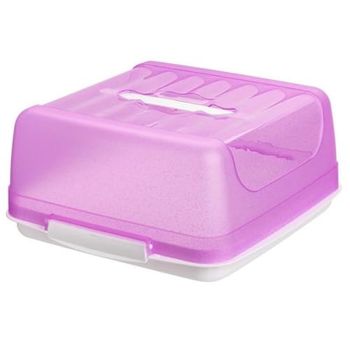 Engelland Recht-Eckige Kuchen-Transportbox mit Griff, Deckel und 2-fach Klick-Verschluss, Farbe: Rosa/Weiß, L 27,5 cm x B 26,5 x H 12,5 cm, BPA-frei, Torten-haube, quadratisch von Engelland