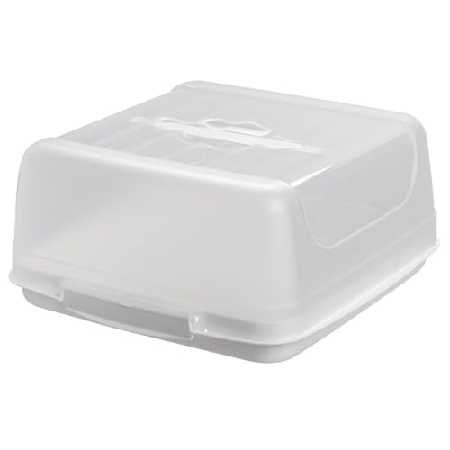 Engelland Recht-Eckige Kuchen-Transportbox mit Griff, Deckel und 2-fach Klick-Verschluss, Farbe: Weiß/Transparent, L 27,5 cm x B 26,5 x H 12,5 cm, BPA-frei, Torten-haube, quadratisch von Engelland