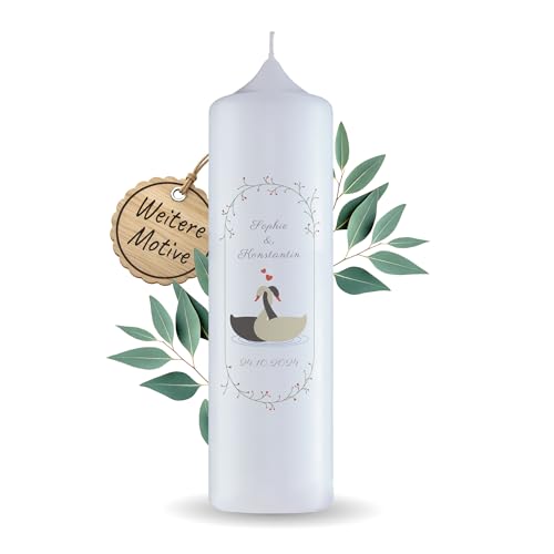 ENGELS KERZEN – Stumpenkerze Ø7 H 25cm Liebende Schwäne - Personalisierbare Hochzeitskerze mit Namen & Datum. Handgemachte Kerze mit langer Brenndauer, ideal für Hochzeiten. Made in Germany von Engels Kerzen