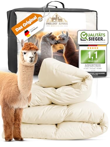 Engelshof Alpaka Bettdecke Ganzjahresdecke Sommerdecke Alpaka Decke 220x240 cm bessere Kamelhaardecke 220 x 240 oder Schafwolle Lama Decke Kamelhaar Alpaka Wolldecke mit 2.100g Alpaka Wolle Füllung von Engelshof Alpakas Münsterland