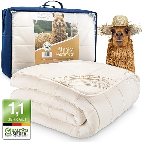 Engelshof Alpaka Sommerdecke leicht 155x220 cm Bettdecke gegen Schwitzen Nachtschweiß Stress Decke mit Füllung aus 100% Alpakawolle (900g) von Engelshof Alpakas Münsterland