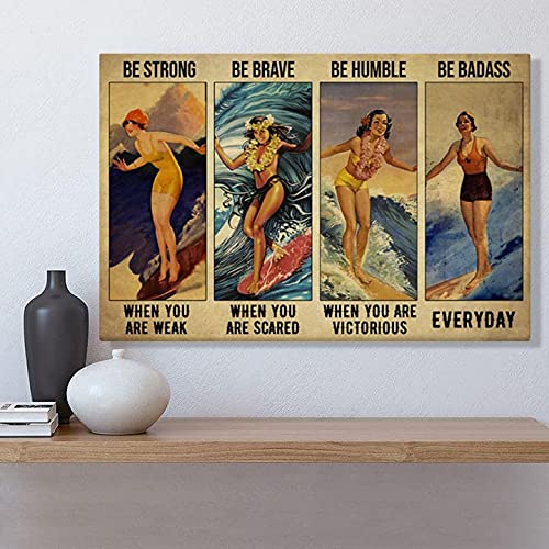 Metall-Blechschild im Retro-Stil, Aufschrift "Be Strong Be Brave", Retro-Pin-Up-Mädchen, Surfer, Geschenk, Poster für Zuhause, Garten, Küche, Bar, Café, Restaurant, Garage, Wanddekoration, 30,5 x 20,3 Metall-Blechschild im Retro-Stil, Aufschrift "Be Strong Be Brave", Retro-Pin-Up-Mädchen, Surfer, Geschenk, Poster für Zuhause, Garten, Küche, Bar, Café, Restaurant, Garage, Wanddekoration, 30,5 x 20,3 von EnggResd
