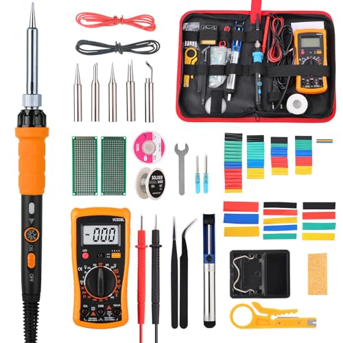 Lötkolben Set: Lötkolben mit LCD Digitalmultimeter, 60W Soldering Iron mit 5 Ersatzspitzen, Ständer, Entlötpumpe, Lötzinn, Abisolierzange, Pinzette, Klebeband, Werkzeugtasche Lötkolben Set: Lötkolben mit LCD Digitalmultimeter, 60W Soldering Iron mit 5 Ersatzspitzen, Ständer, Entlötpumpe, Lötzinn, Abisolierzange, Pinzette, Klebeband, Werkzeugtasche von EngineR