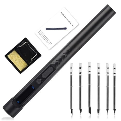 Lötkolben Set - DC/PD (96 W/65 W), Mini Digital Lötkolben, 150–450 °C Schnelles Aufheizen, 6 Lötspitzen, Digitales LED-Display, Automatische Abschaltung Set mit Akku von EngineR
