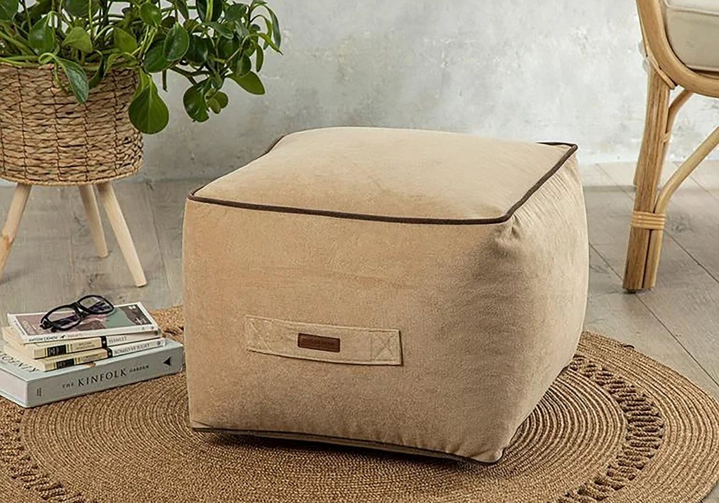 English Home Pouf Pouf Hocker, Quadratisch Sitzpouf, Hochwertiger Sitzhocker, Casha Pouf von English Home