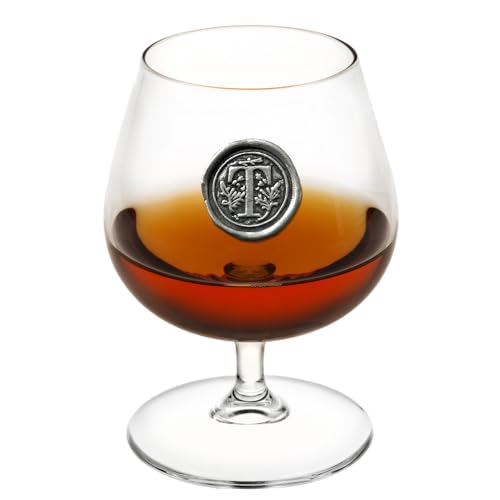 English Pewter Company 14,5 Unzen Brandy Cognac Snifter Glas mit Monogramm Initiale - personalisiertes Geschenk mit Ihrer Wahl der Initiale (T) [MON220] von English Pewter Company Sheffield, England