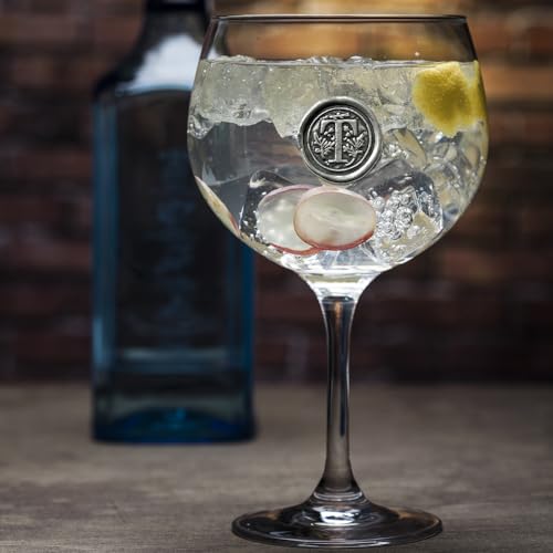 English Pewter Company Personalisiertes Gin Glas mit Ihrer Wahl der Initiale (T) - einzigartiges Geschenk für Männer oder Frauen, Geburtstage, Jubiläen [MON320] (T) von English Pewter Company Sheffield, England