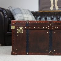 Große Antike Leder Handgemachte Couchtisch-Truhe von EnglishLeatherTrunks