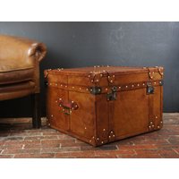 London Tan British Luxus Handgefertigte Leder Couchtisch Truhe von EnglishLeatherTrunks