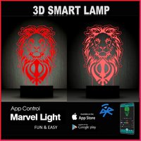 Löwenkopf Mit Khanda, Sikhs Emblem 3D Illusion Smart App Control Nachtlicht Bluetooth, Musik, 7 & 16M Color Mobile App von EngravingArtStudio