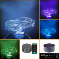 Mustang 5.0 Personalisierte 3D Illusion Smart App Control Nachtlicht Bluetooth, Musik, 7 & 16 M Farbe Mobile App, Made in Uk von EngravingArtStudio